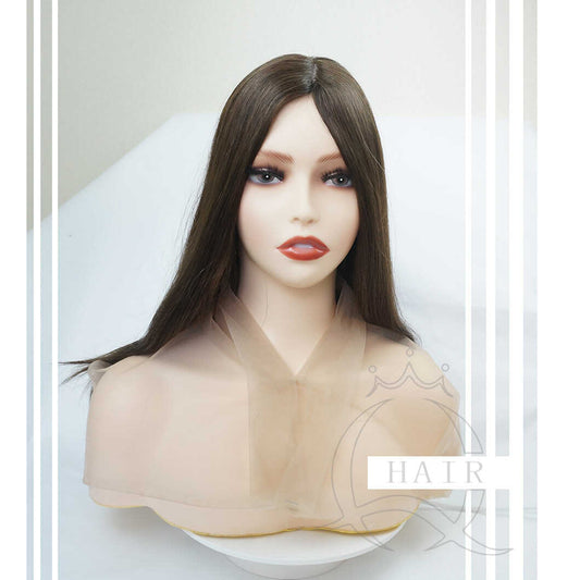 Light brown Hair Systems for lady with alopecia thin hair loss problem