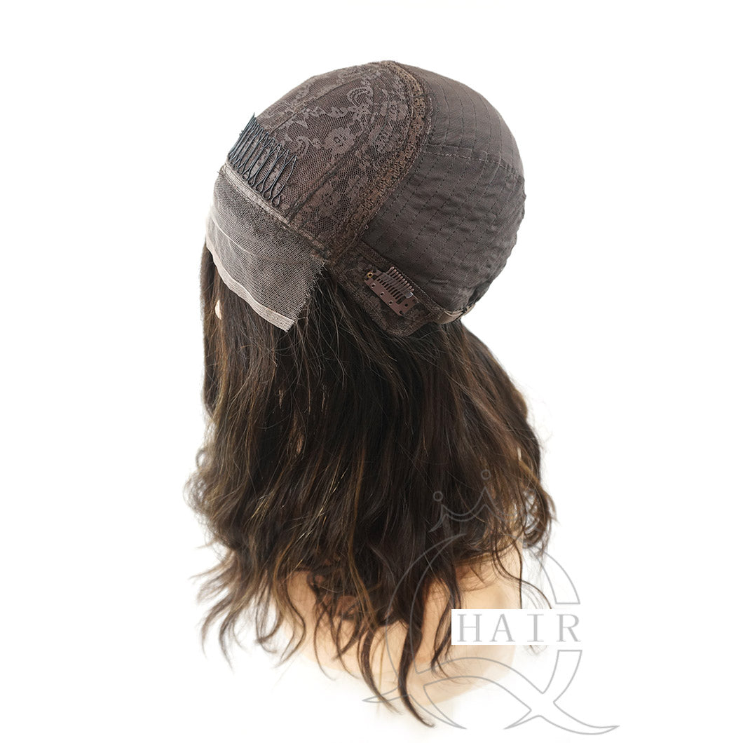 A 18 INCH dark brown Human hair made front lace silk top headcovering sheitels
