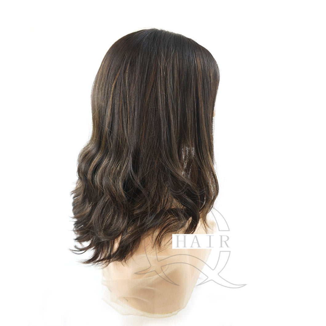 A 18 INCH dark brown Human hair made front lace silk top headcovering sheitels
