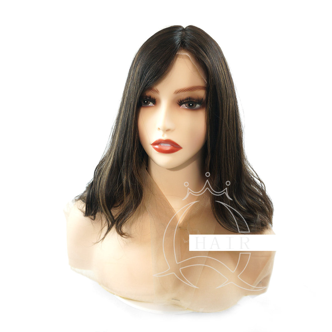A 18 INCH dark brown Human hair made front lace silk top headcovering sheitels