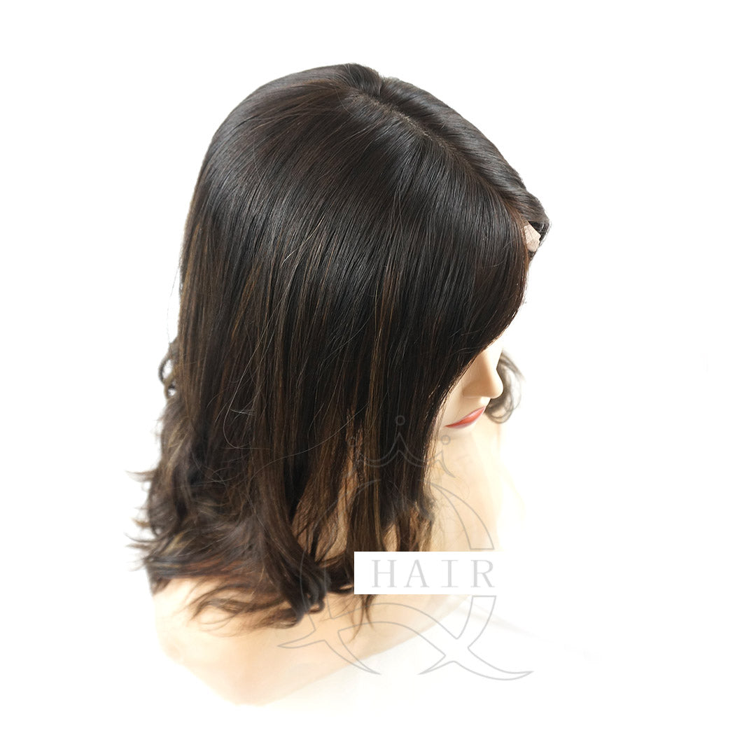 A 18 INCH dark brown Human hair made front lace silk top headcovering sheitels