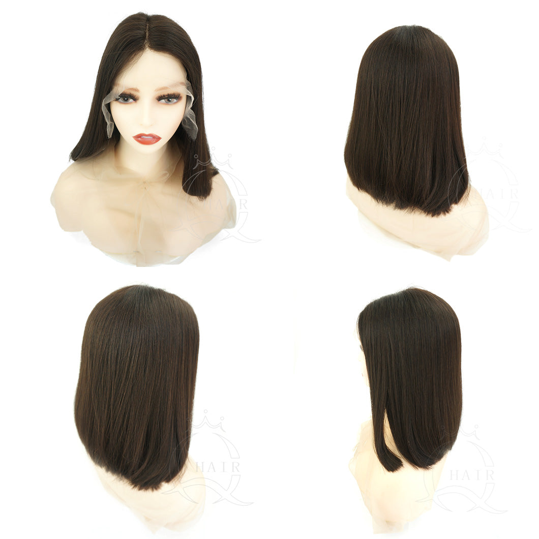 B14INCH Natural virgin hair made lace top wig for daily wear