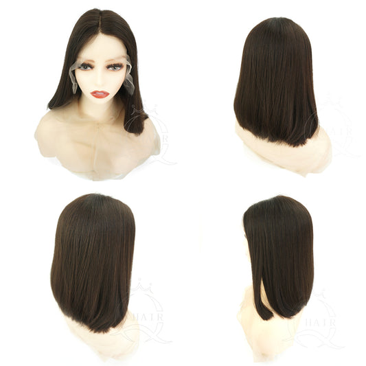 B14INCH Natural virgin hair made lace top wig for daily wear