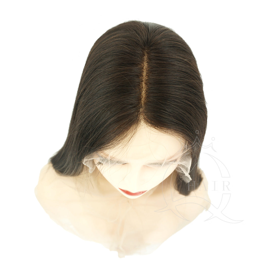 B14INCH Natural virgin hair made lace top wig for daily wear