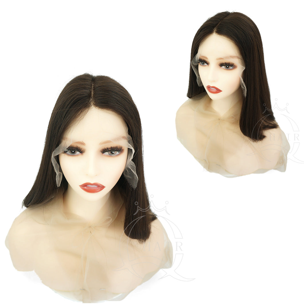 B14INCH Natural virgin hair made lace top wig for daily wear