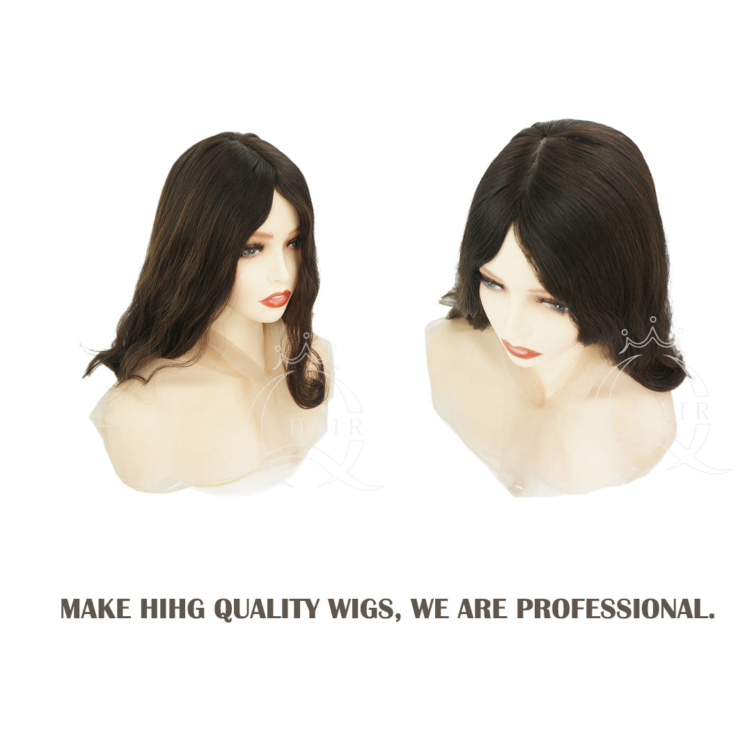No Layer 16INCH Natural brown with highlight Jewish wig for Daily Wear