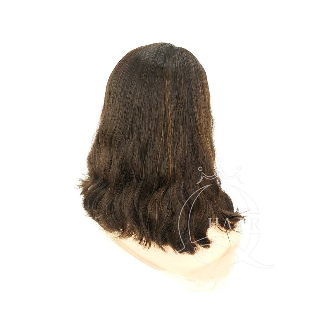 No Layer 16INCH Natural brown with highlight Jewish wig for Daily Wear