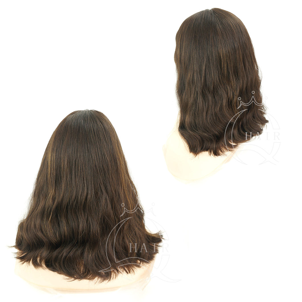 No Layer 16INCH Natural brown with highlight Jewish wig for Daily Wear