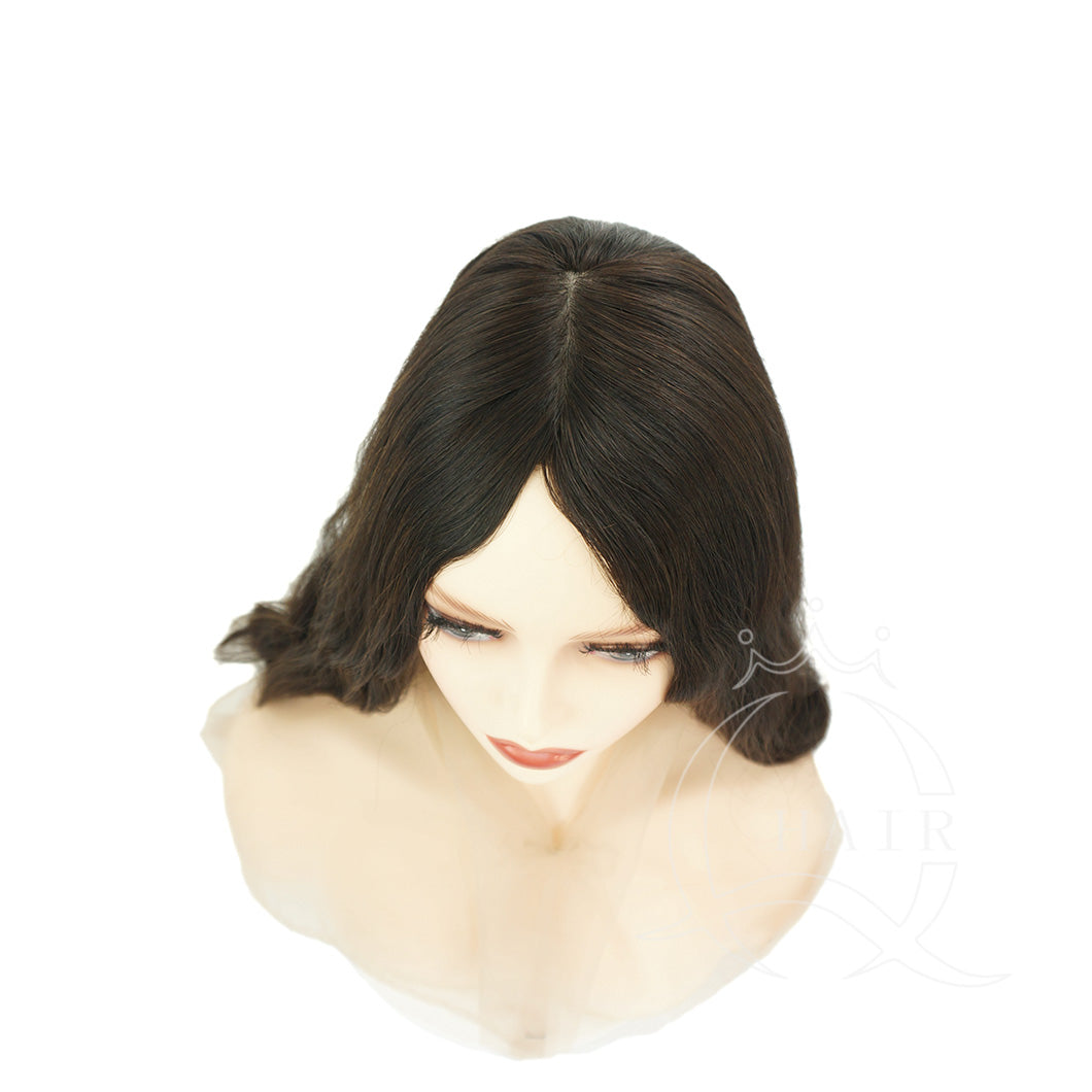 No Layer 16INCH Natural brown with highlight Jewish wig for Daily Wear