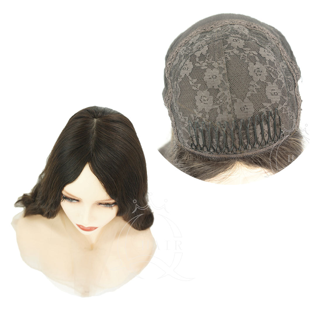No Layer 16INCH Natural brown with highlight Jewish wig for Daily Wear