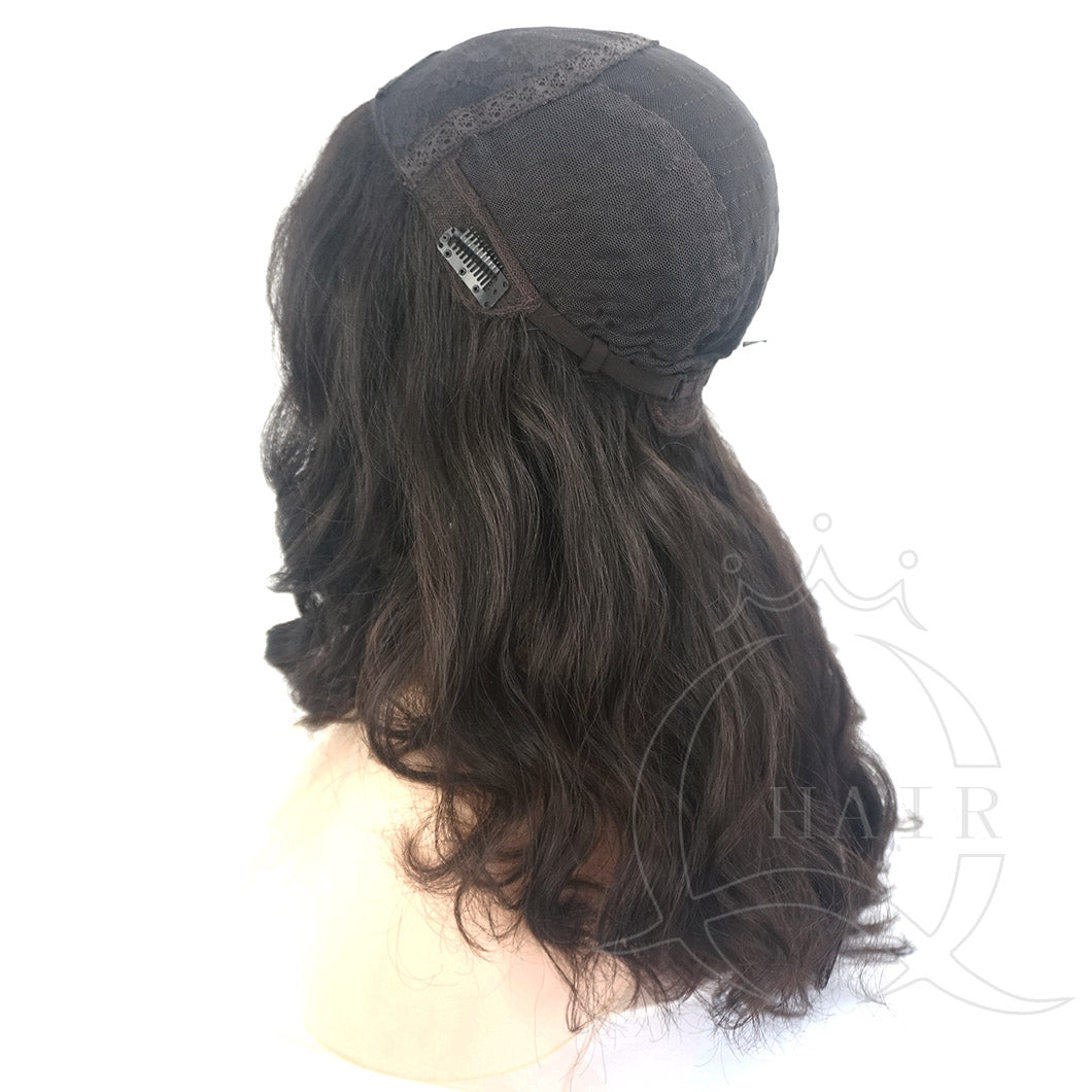 Natural black permanent wave wig