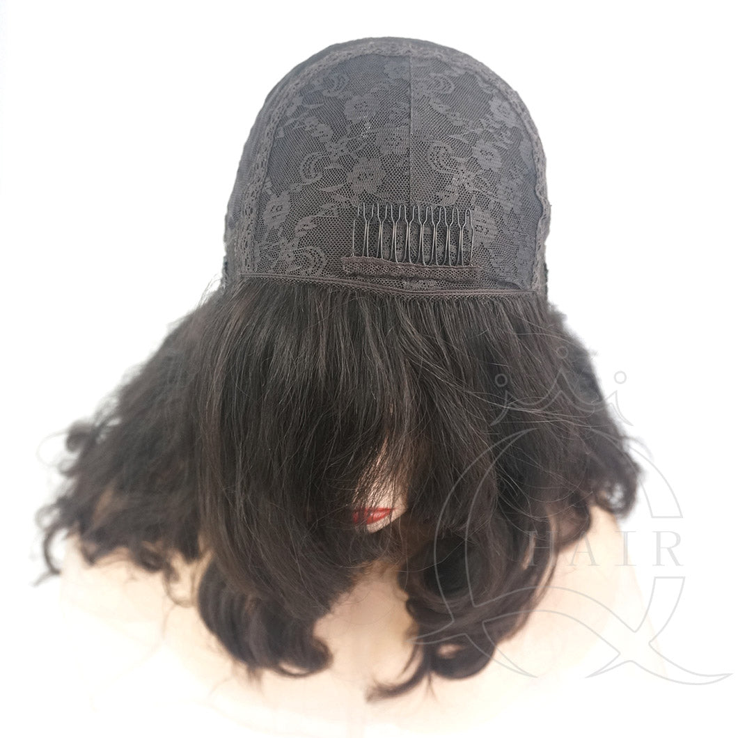 Natural black permanent wave wig