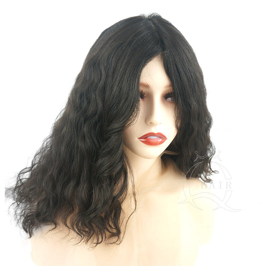 Mongolian virgin natural black curly human hair wig