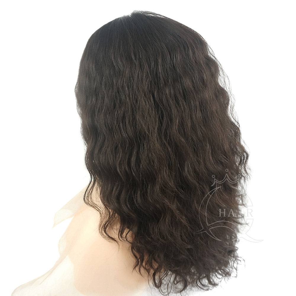 Mongolian virgin natural black curly human hair wig