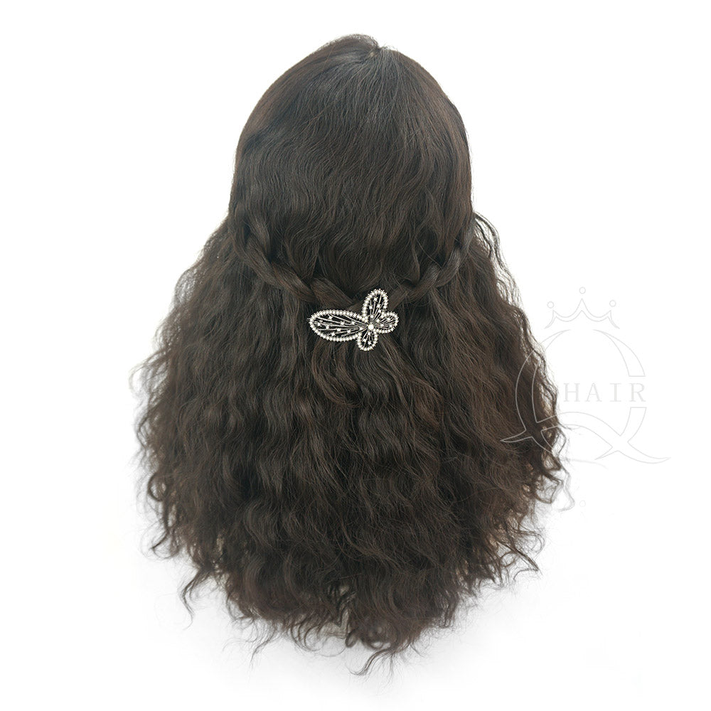 Mongolian virgin natural black curly human hair wig