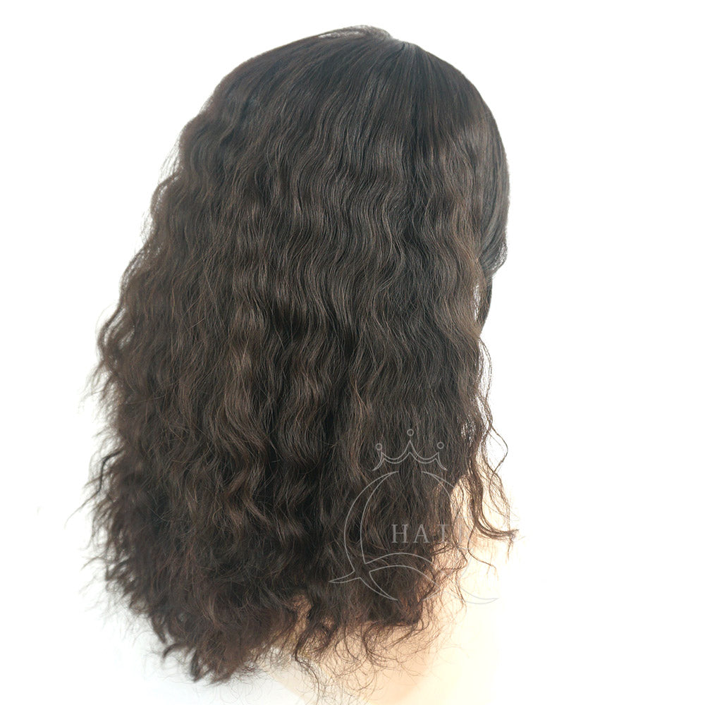Mongolian virgin natural black curly human hair wig