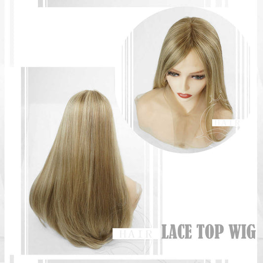 XA24” Inches light brown color virgin human hair top Lace wig