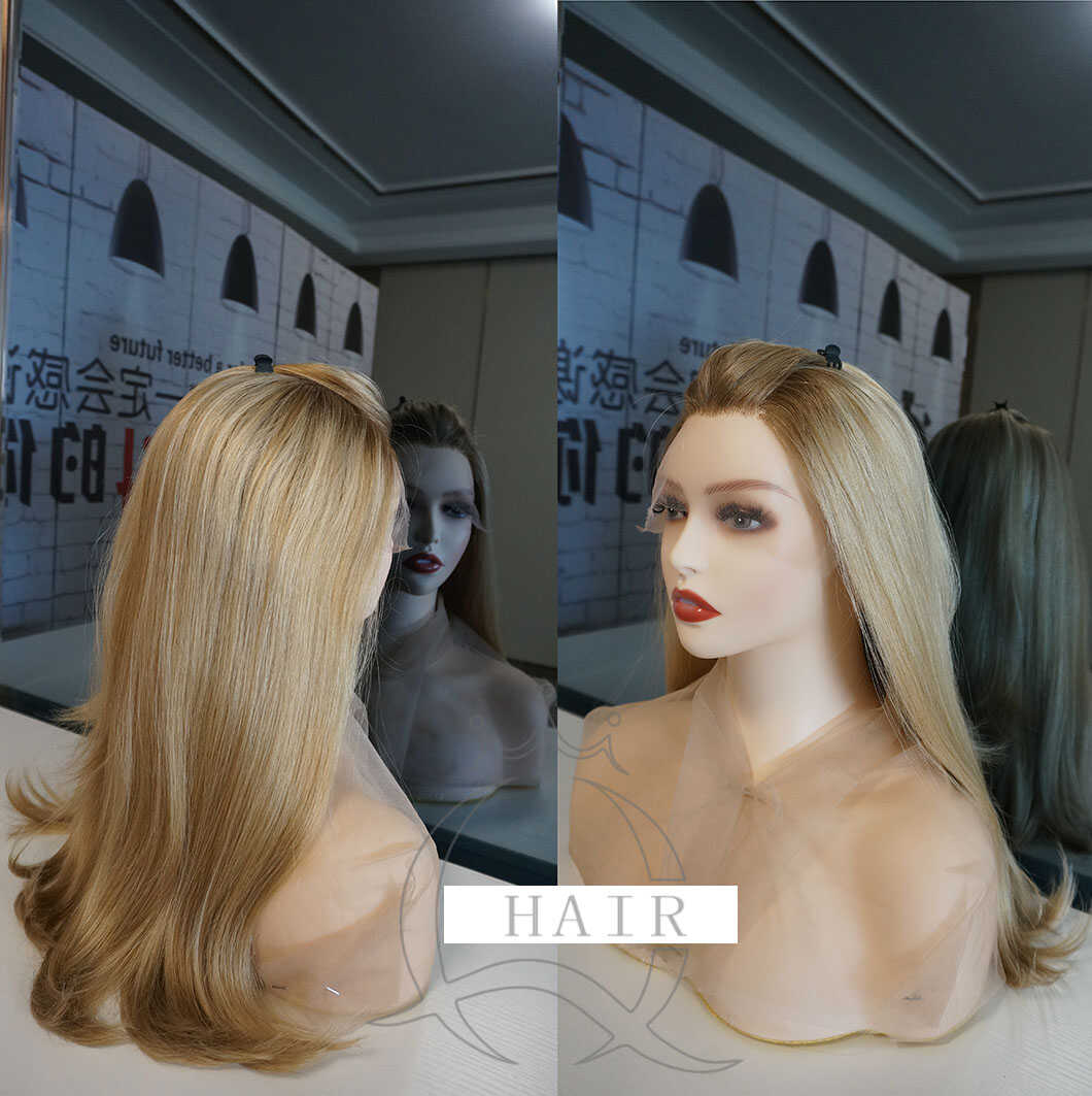 XA24” Inches light brown color virgin human hair top Lace wig