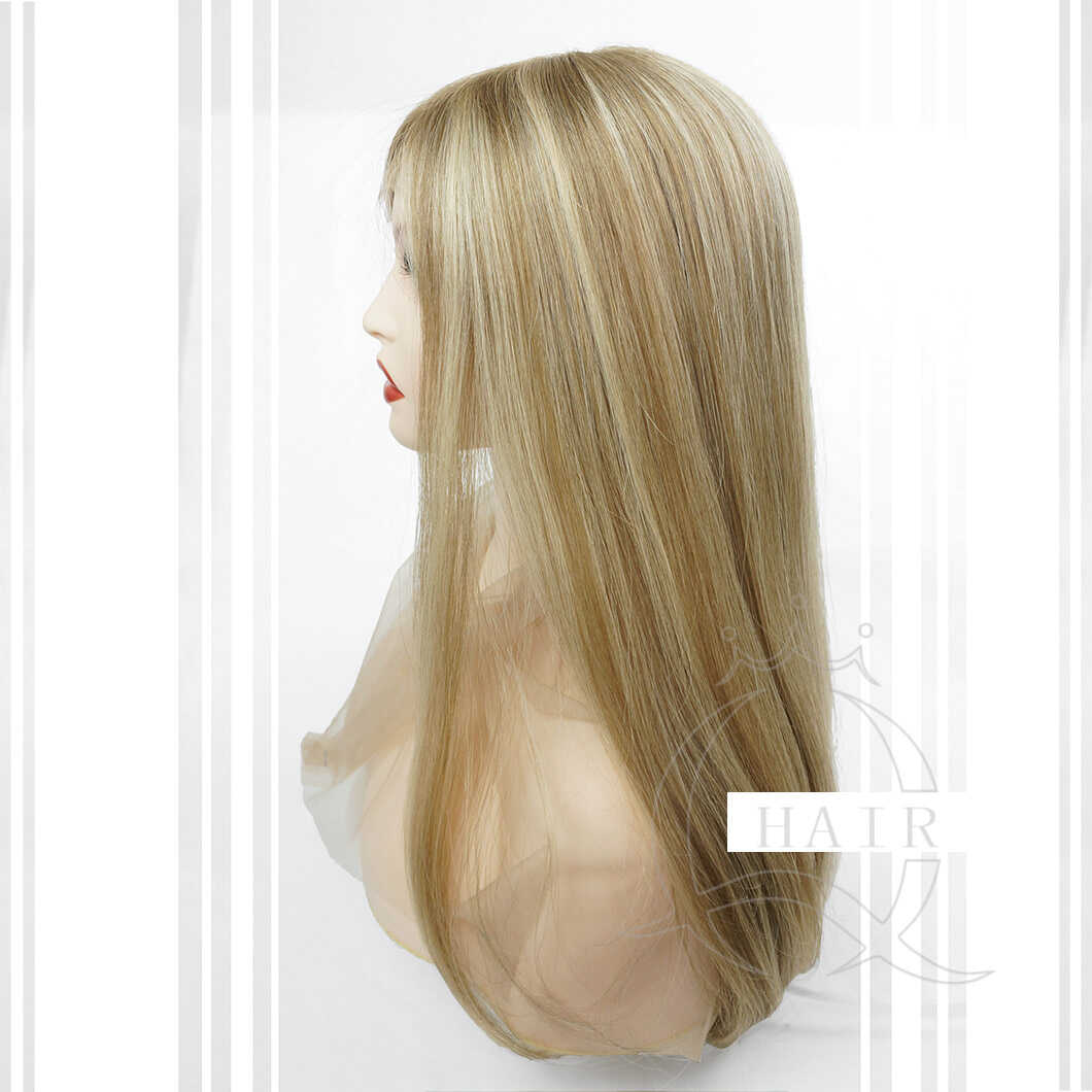 XA24” Inches light brown color virgin human hair top Lace wig