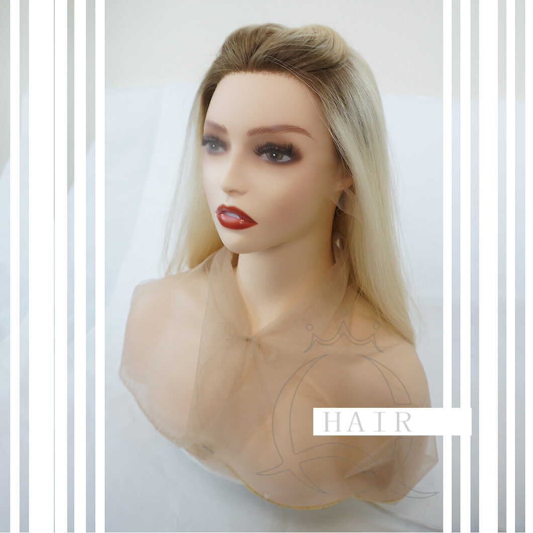 18 Inches Natural virgin hair made blonde beauty color lace top wig