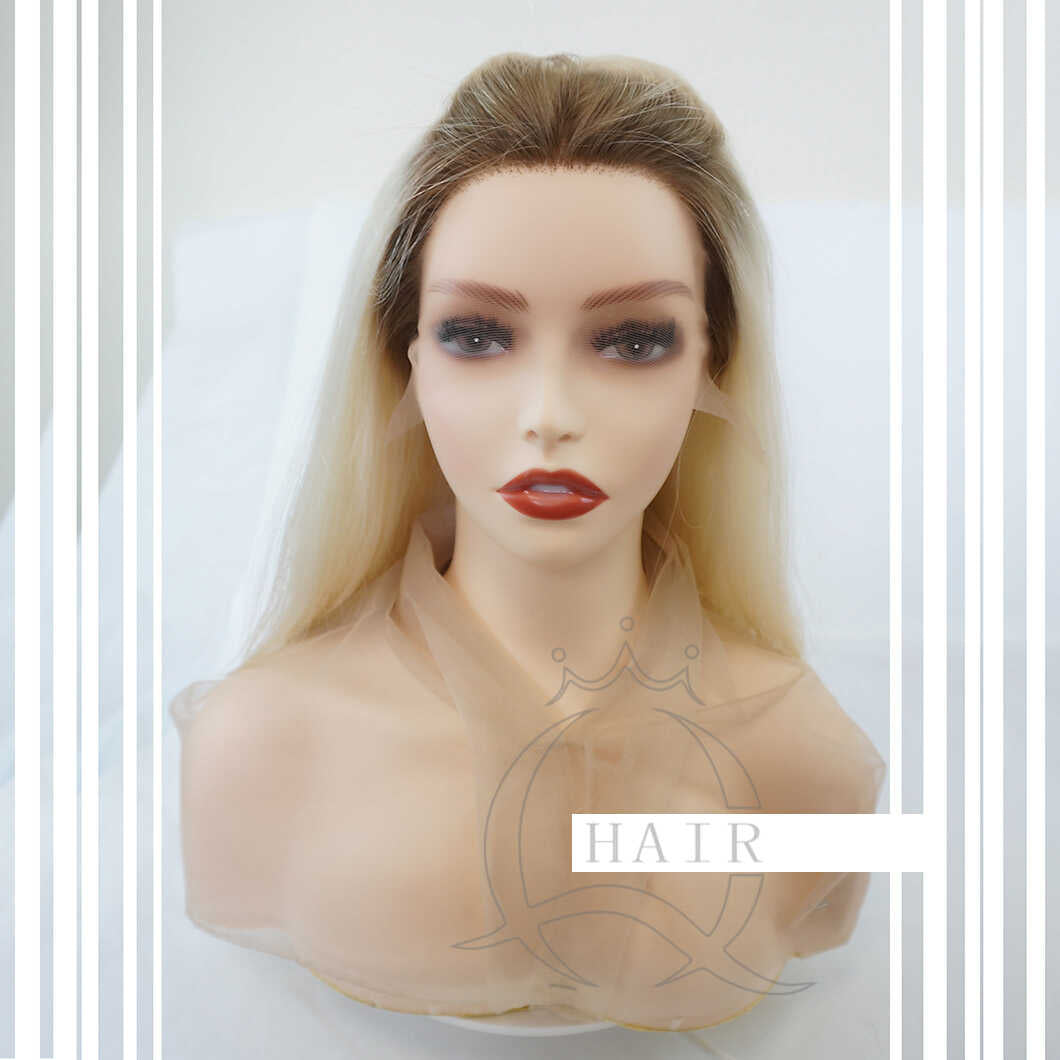 18 Inches Natural virgin hair made blonde beauty color lace top wig