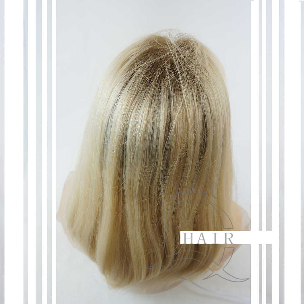 18 Inches Natural virgin hair made blonde beauty color lace top wig