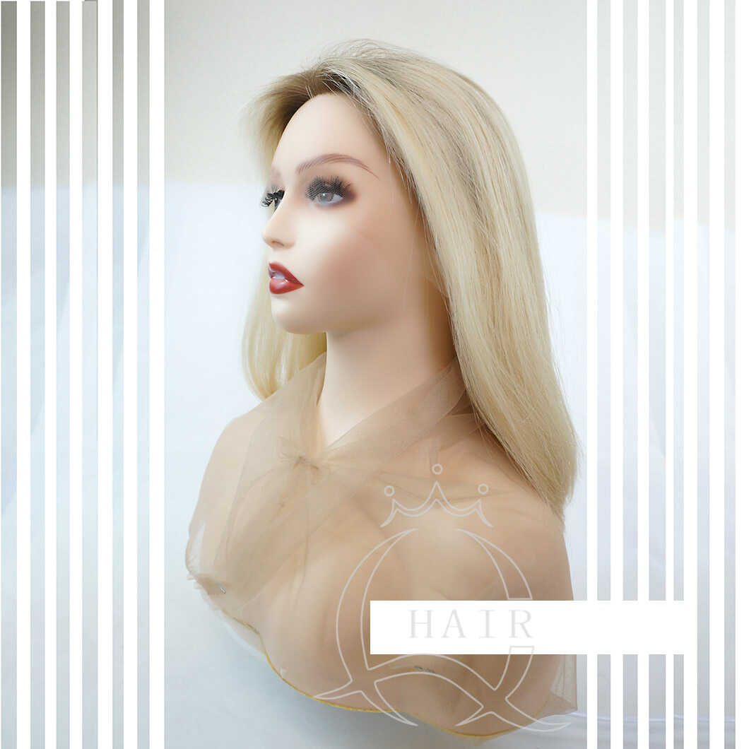 18 Inches Natural virgin hair made blonde beauty color lace top wig