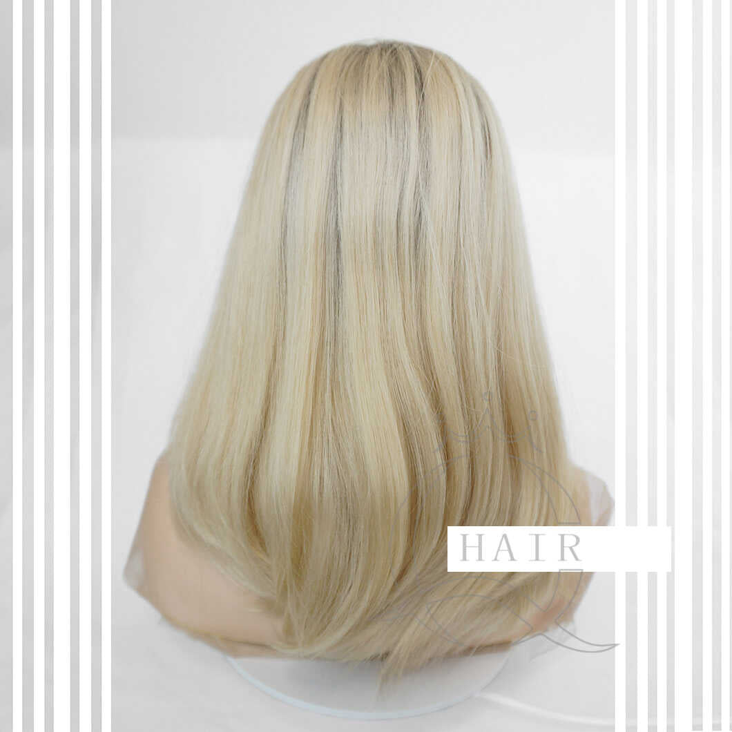 18 Inches Natural virgin hair made blonde beauty color lace top wig