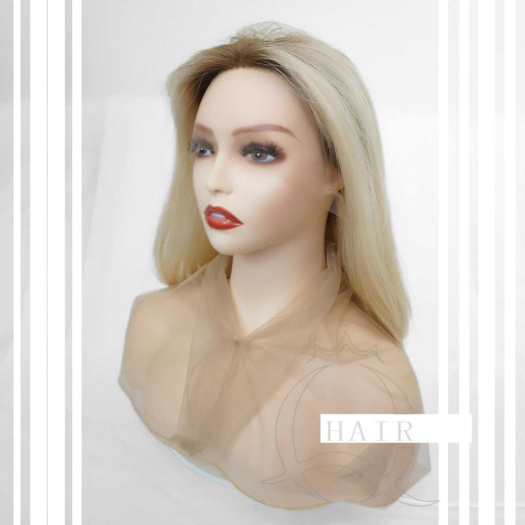 18 Inches Natural virgin hair made blonde beauty color lace top wig