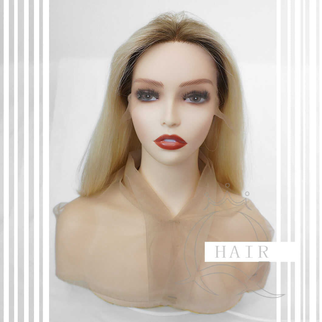 18 Inches Natural virgin hair made blonde beauty color lace top wig