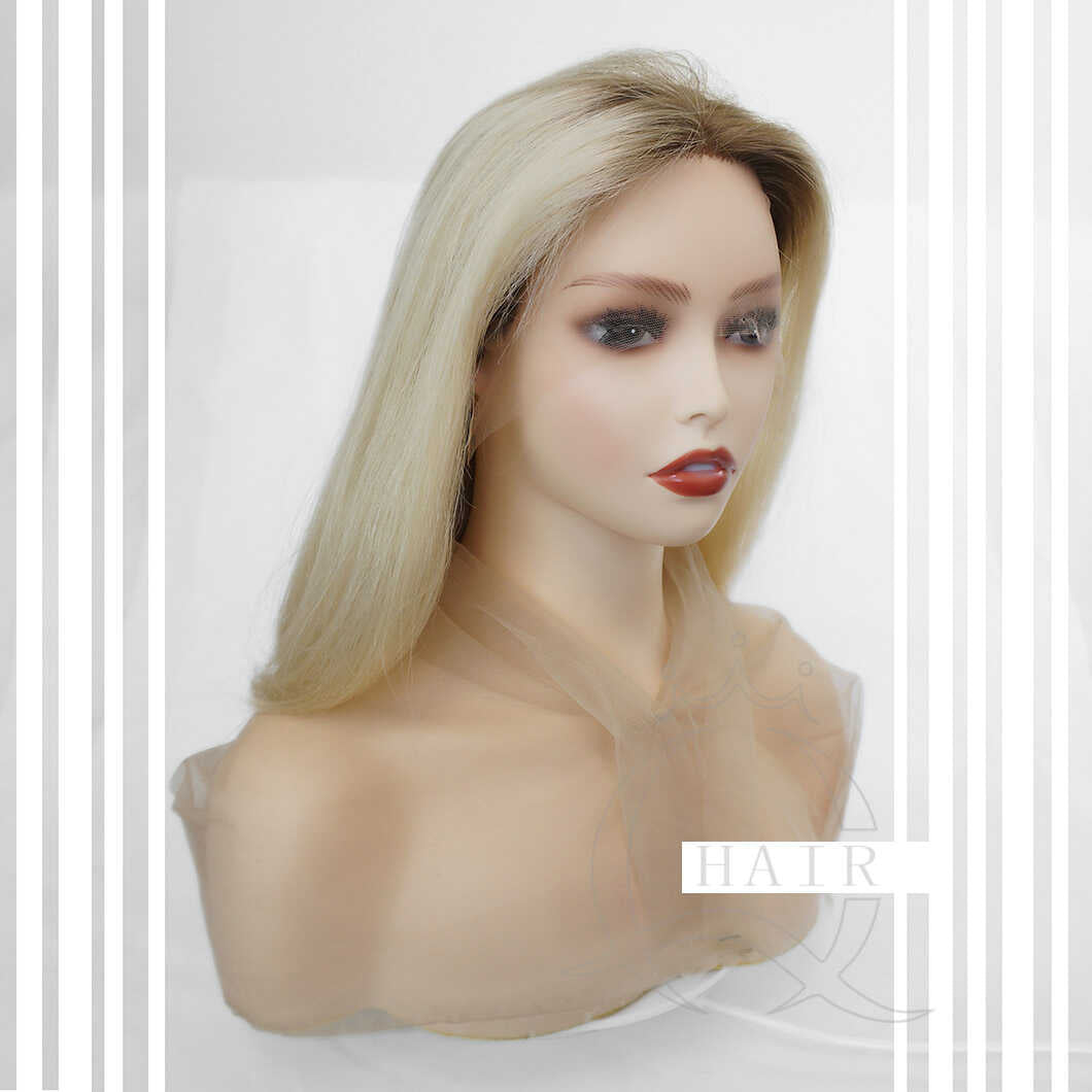18 Inches Natural virgin hair made blonde beauty color lace top wig