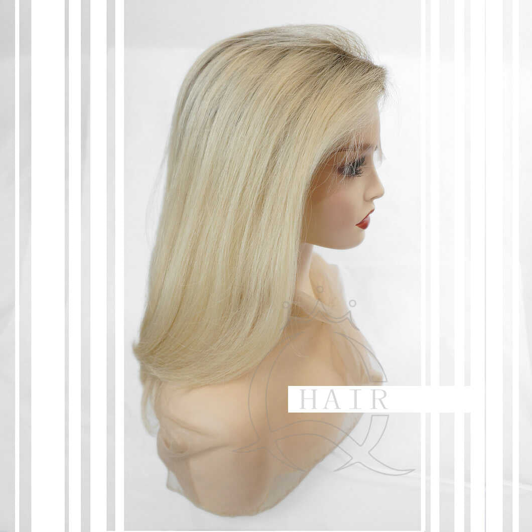 18 Inches Natural virgin hair made blonde beauty color lace top wig