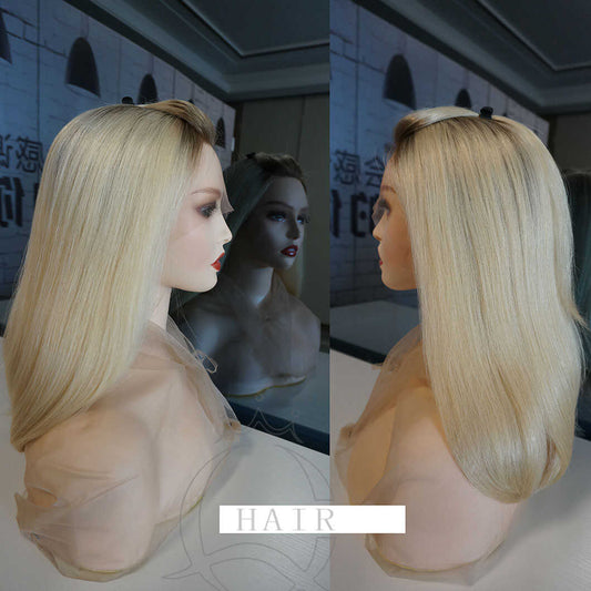 18 Inches Natural virgin hair made blonde beauty color lace top wig
