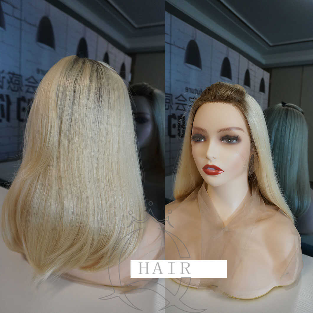 18 Inches Natural virgin hair made blonde beauty color lace top wig