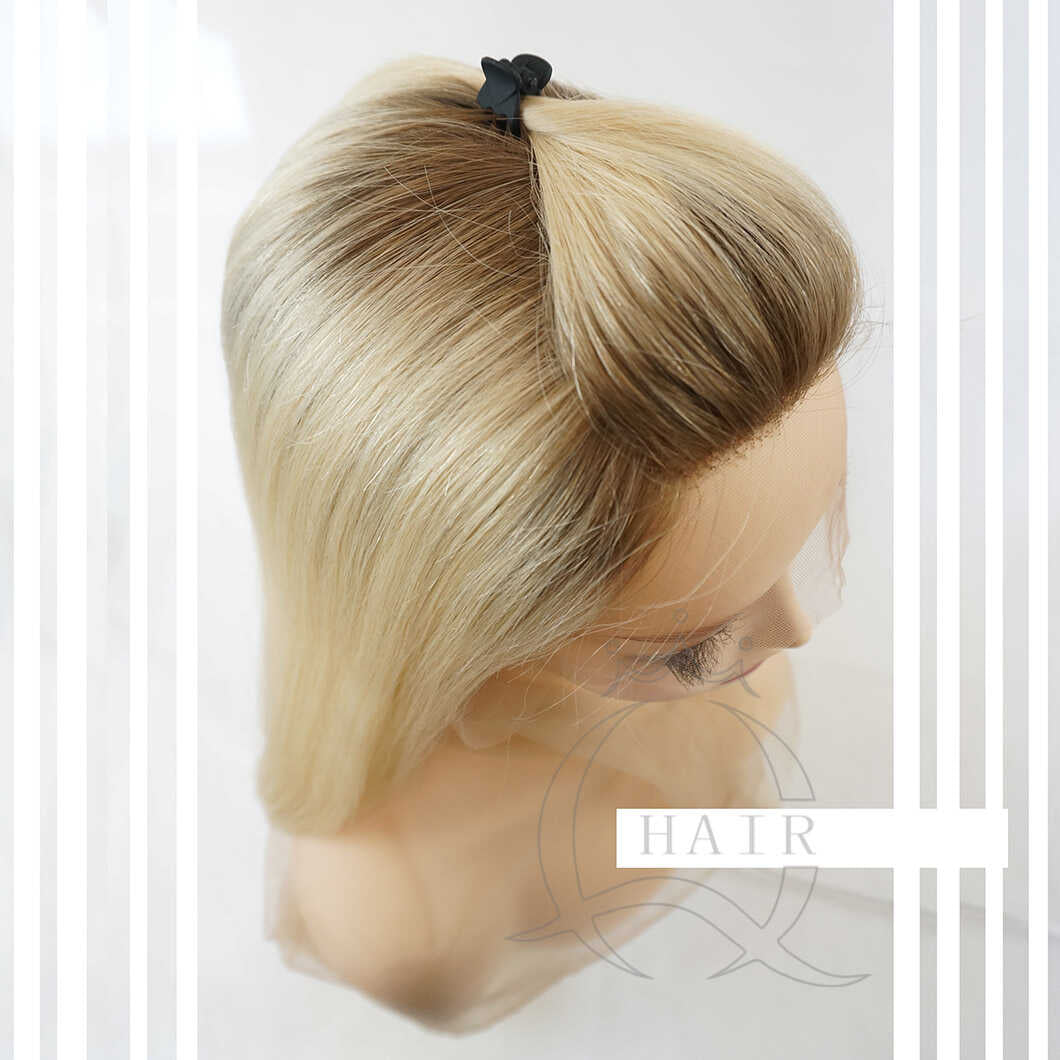 18 Inches Natural virgin hair made blonde beauty color lace top wig