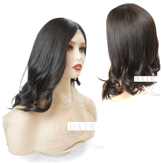 XA18inch Luxury virgin Human Hair Kosher Wigs: Simulated skin top