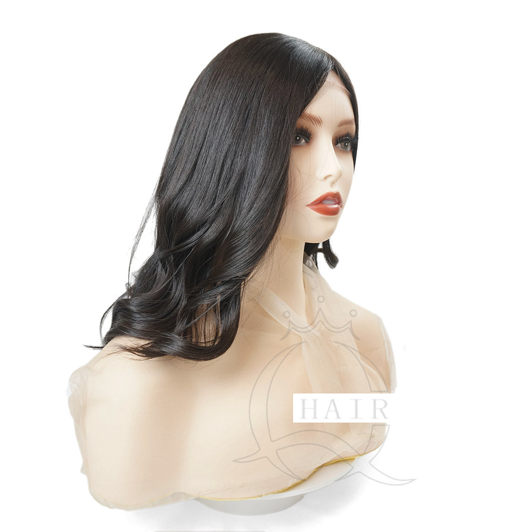 XA18inch Luxury virgin Human Hair Kosher Wigs: Simulated skin top