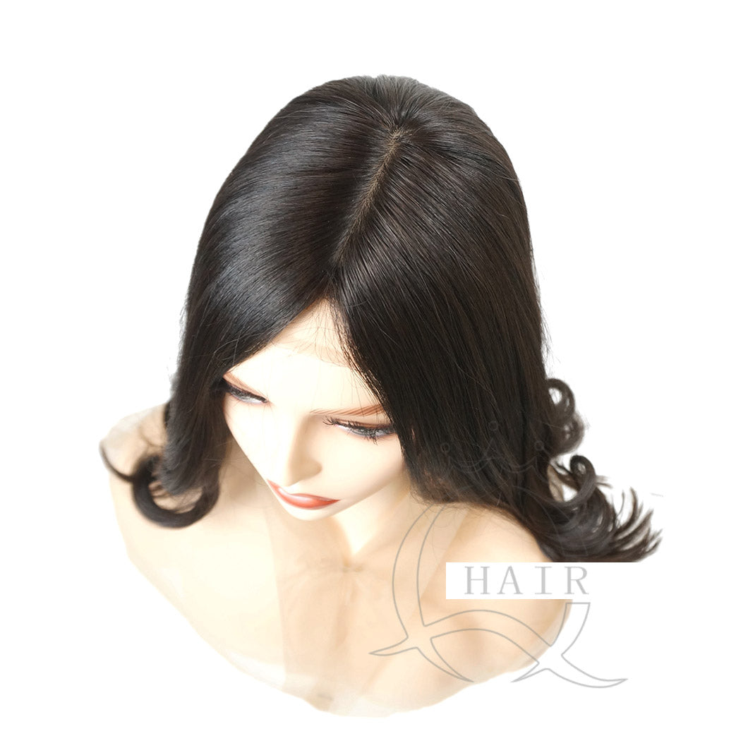 XA18inch Luxury virgin Human Hair Kosher Wigs: Simulated skin top