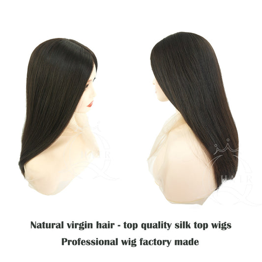 XA20inch Premium Quality Natural human hair Silk Top Wig