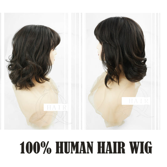 A 14inch Natural human hair made silk top Kosher headcovering with fringe