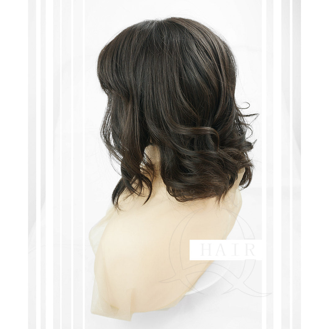 A 14inch Natural human hair made silk top Kosher headcovering with fringe