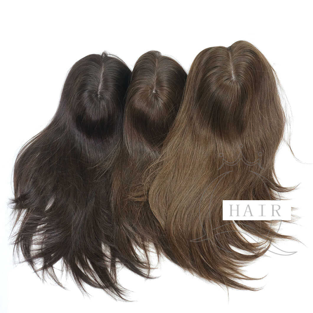 C15inch dark brown Brazilian virgin hair toppers for lady