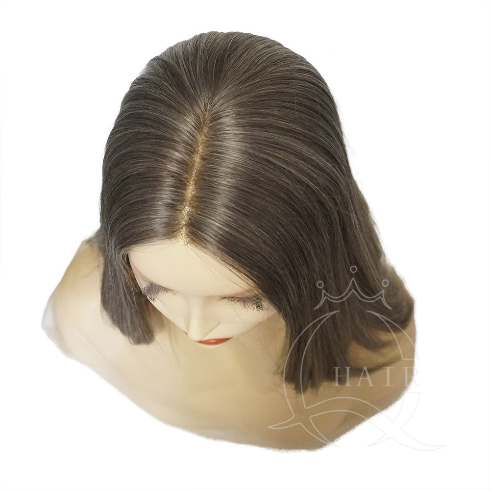 Gray and White Real Human Hair Wig with Natural Lace Front – Realistic Look