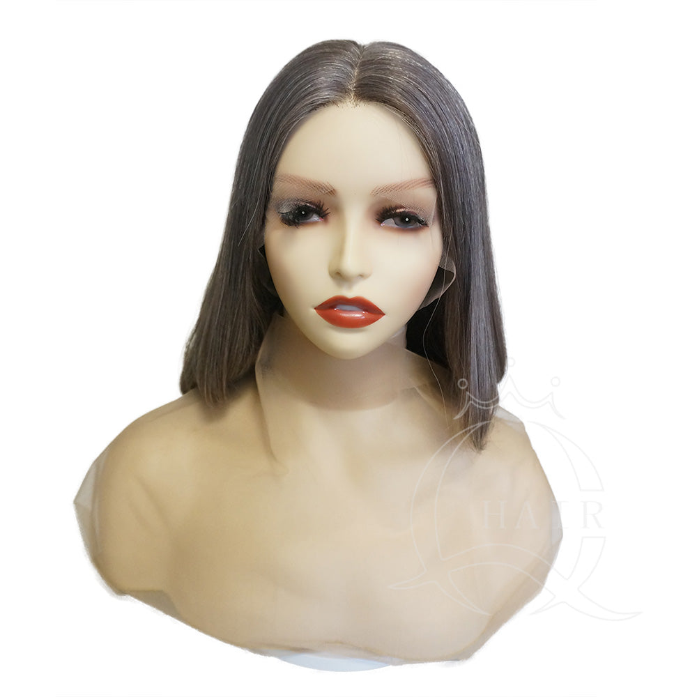 Gray and White Real Human Hair Wig with Natural Lace Front – Realistic Look