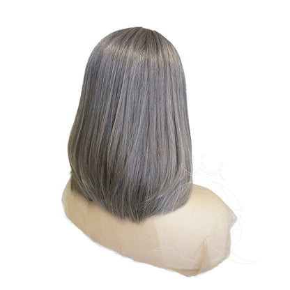 Gray and White Real Human Hair Wig with Natural Lace Front – Realistic Look