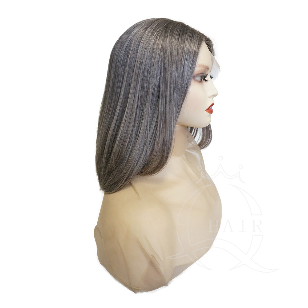 Gray and White Real Human Hair Wig with Natural Lace Front – Realistic Look