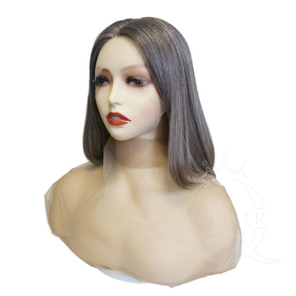 Gray and White Real Human Hair Wig with Natural Lace Front – Realistic Look