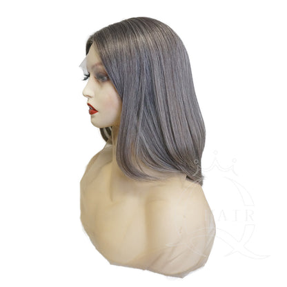 Gray and White Real Human Hair Wig with Natural Lace Front – Realistic Look