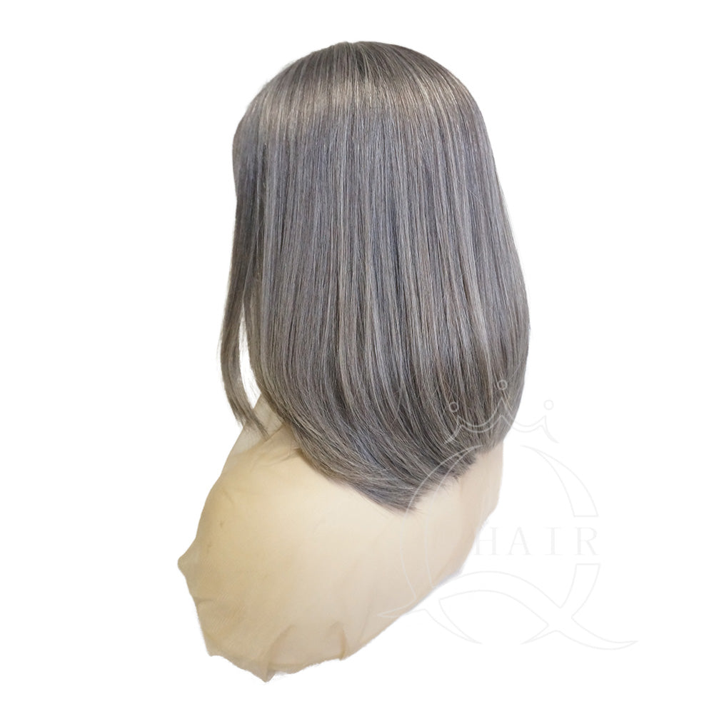 Gray and White Real Human Hair Wig with Natural Lace Front – Realistic Look