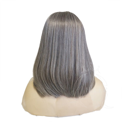 Gray and White Real Human Hair Wig with Natural Lace Front – Realistic Look